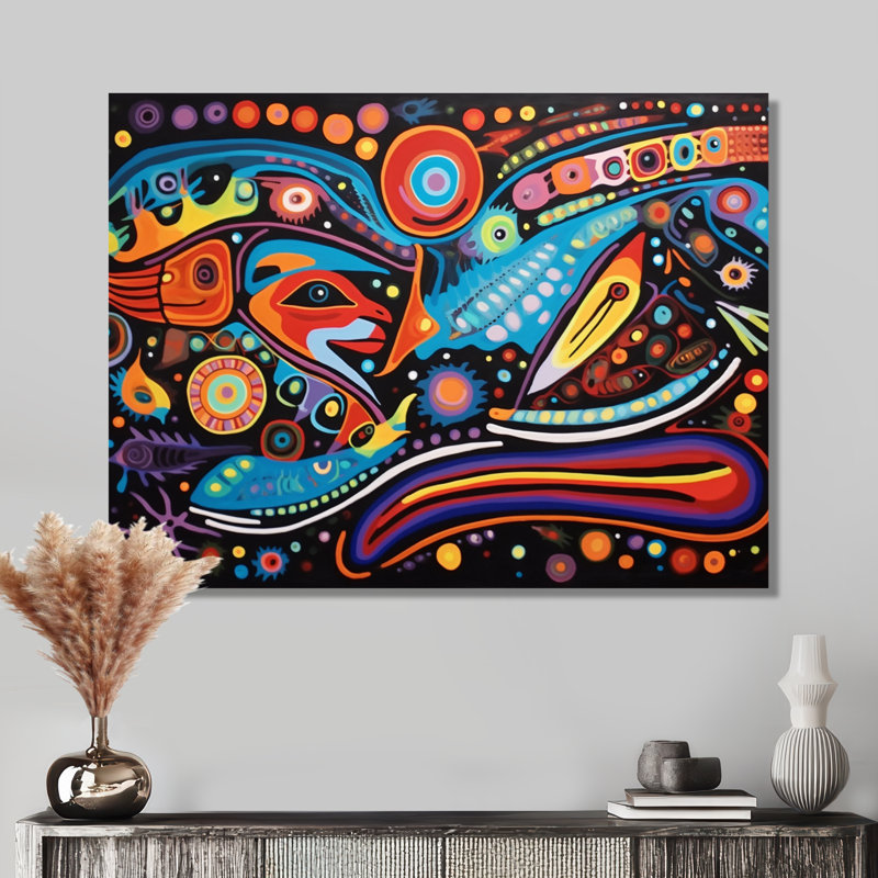 Indigène composition grand mystère - art mural amérindien, H 12 po x l 20 po x P 1 po, Toile tendue