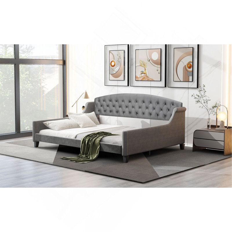 Lit de jour capitonné Modern Luxury, Gris, Complet/Double
