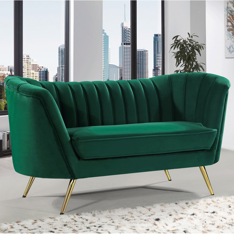 Tiberius 65'' Velvet Loveseat, Green Velvet