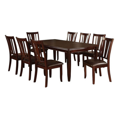 Demy Dining Table And 6 Chairs Set, Espresso Brown Faux Leather