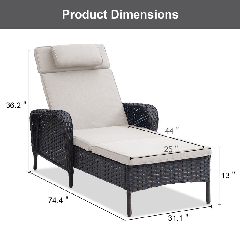 Chaise longue inclinable avec coussins Dahlyla, Beige, Brun
