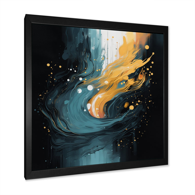 " Orange And Blue Reimagined Realities ", Black Picture Framed, 16" H x 16" W x 1" D