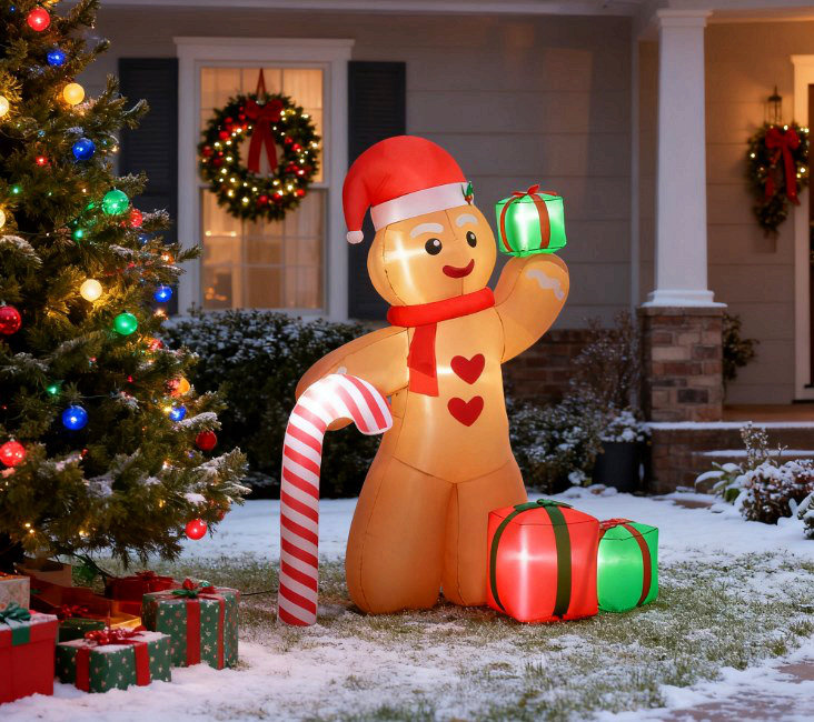 Décoration de Noël gonflable homme en pain d'épice, avec lumières DEL pour les vacances de Noël