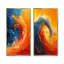 Ensemble de 2 pièces d'art mural orange et bleu abstrait - vagues côtières-414972872-414972873-414972878