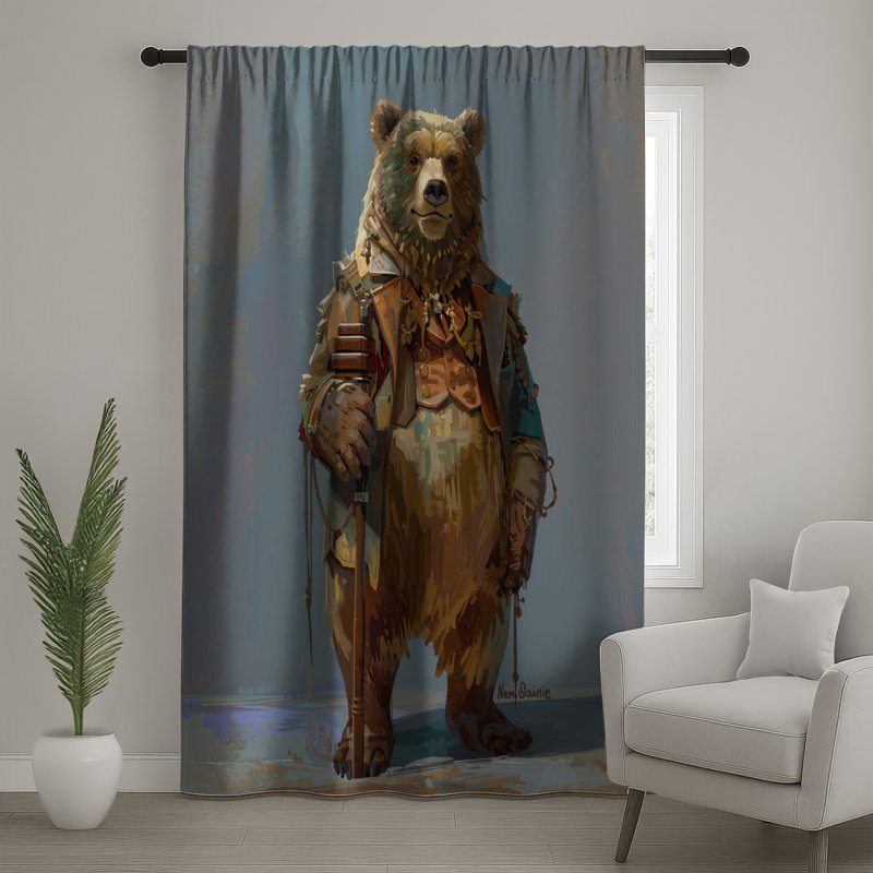 Ours en rétro, rideaux transparents et occultant - 1 panneau, 50" x 80" - 1 Panel, Sheer