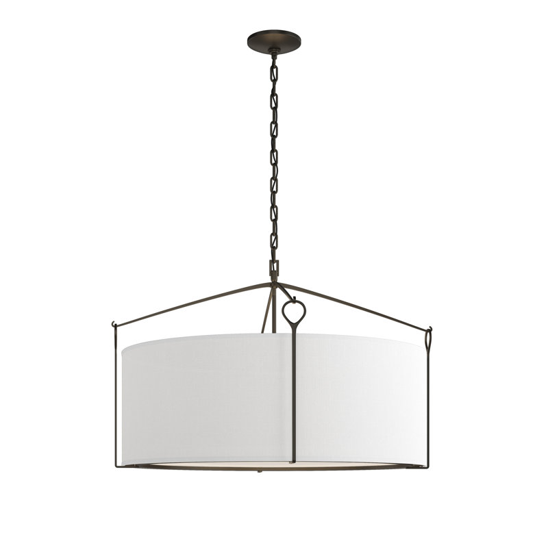 Bow 4 - Light Drum Chandelier, Black, Natural Anna, 19.4" H x 30" W x 30" D