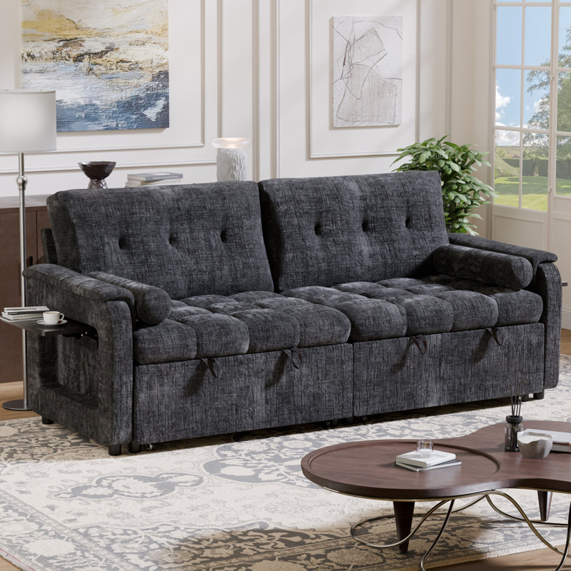 Pull-Out Sleeper Sofa, Convertible Fabric Sofa Bed With Tufted Cushions, Easy Assembly, Space-Saving Design, Black