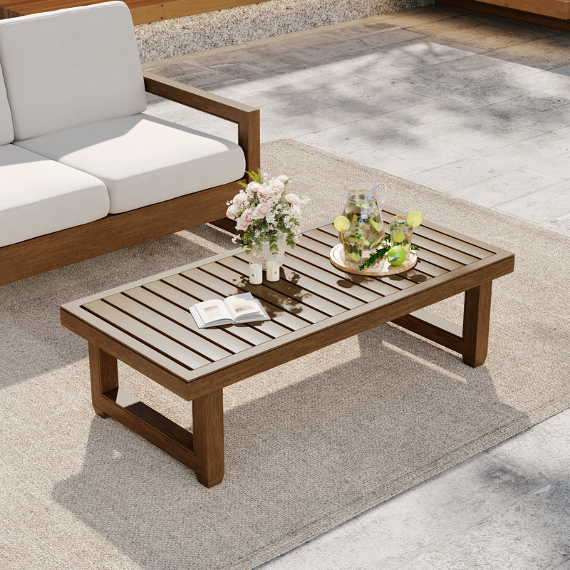 Rectangular Outdoor Coffee Table, Natural Wood 