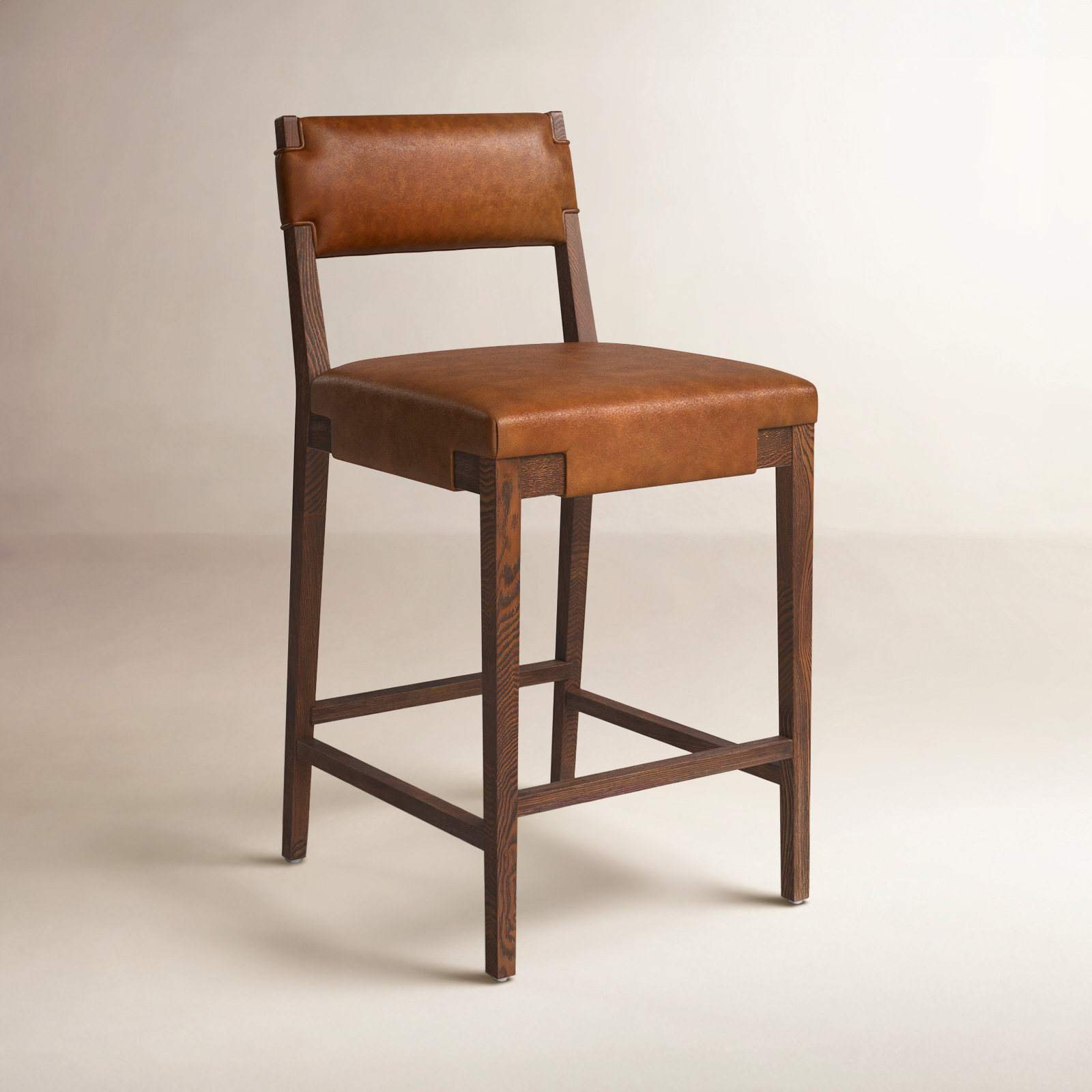 Bilbrey Leather Stool, Counter Stool (27.75" Seat Height), Brown Genuine Leather, Brown