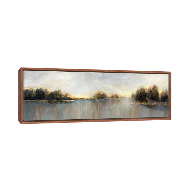 «Rain at Dawn» par Nan - impression panoramique, Cadre brun classique, H 16 po x l 48 po x 1,5 po