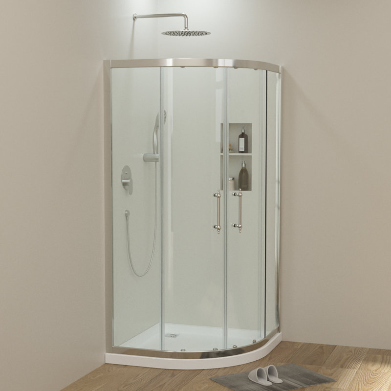 Porte de douche ronde en verre semi-sans cadre coulissante 36 po x H 72 po (sans base de douche), H 72 po x l 36 po
