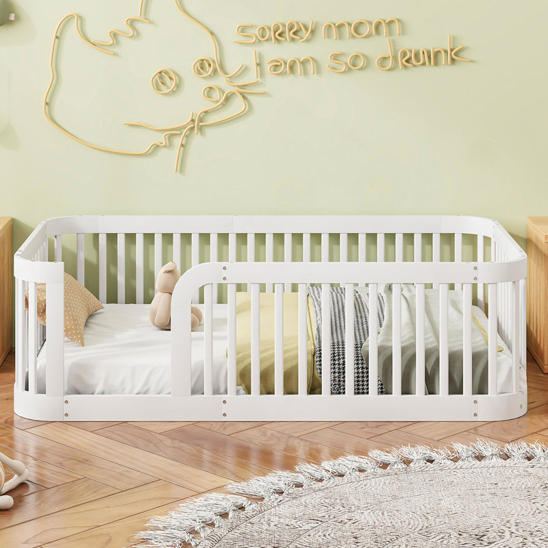 Structure de lit simple en bois avec clôture Wood, Twin, Blanc