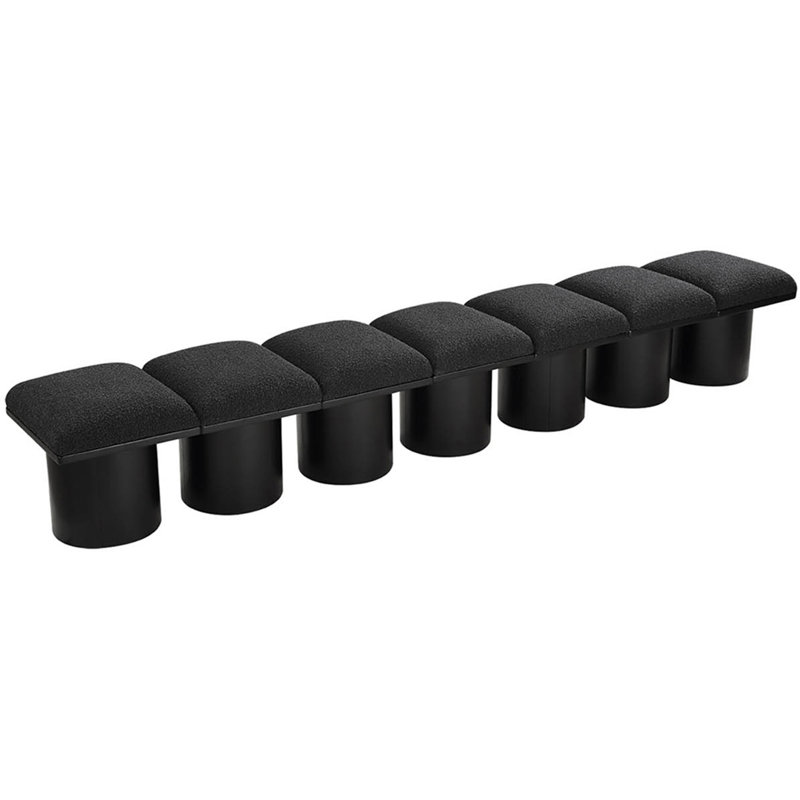 Banc rembourré Horatia, Tissu bouclé noir, H 17,5 po x l 126 po x P 15,5 po, Noir, noir, noir, noir