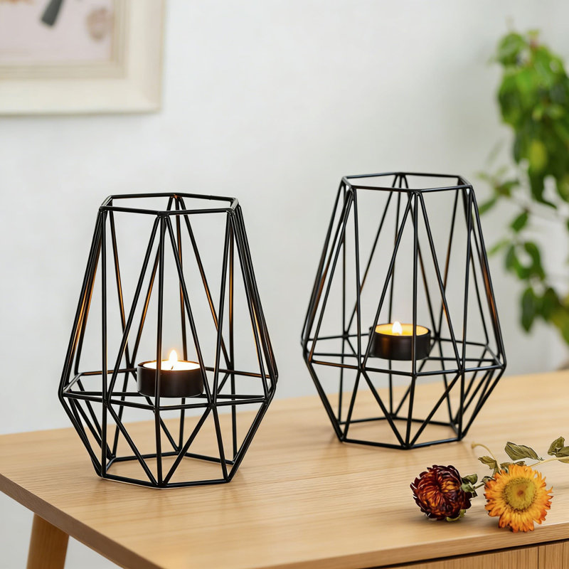 Bougeoirs géométriques hexagonaux, ensemble de 2 porte-bougies votives modernes en métal pour centres de mariage, décoration intérieure et décorations de table de fête