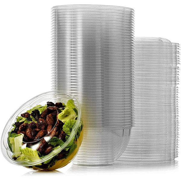 EcoQuality 24oz Salad Bowls To-Go with Lids (300 Count) - Clear Plastic Disposable Salad Containers | Airtight Lunch Salads Parfait Fruits Leak Proof