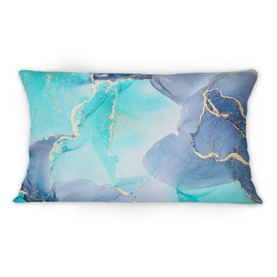 Turquoise And Purple Luxury Abstract Fluid Art II - Modern Printed Throw Pillow 12" x 20"