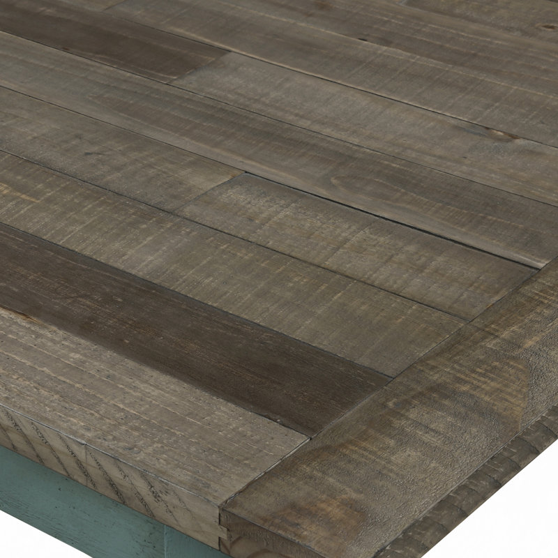 Banc de salle à manger rembourré en bois deux tons Prato, Bleu/brun