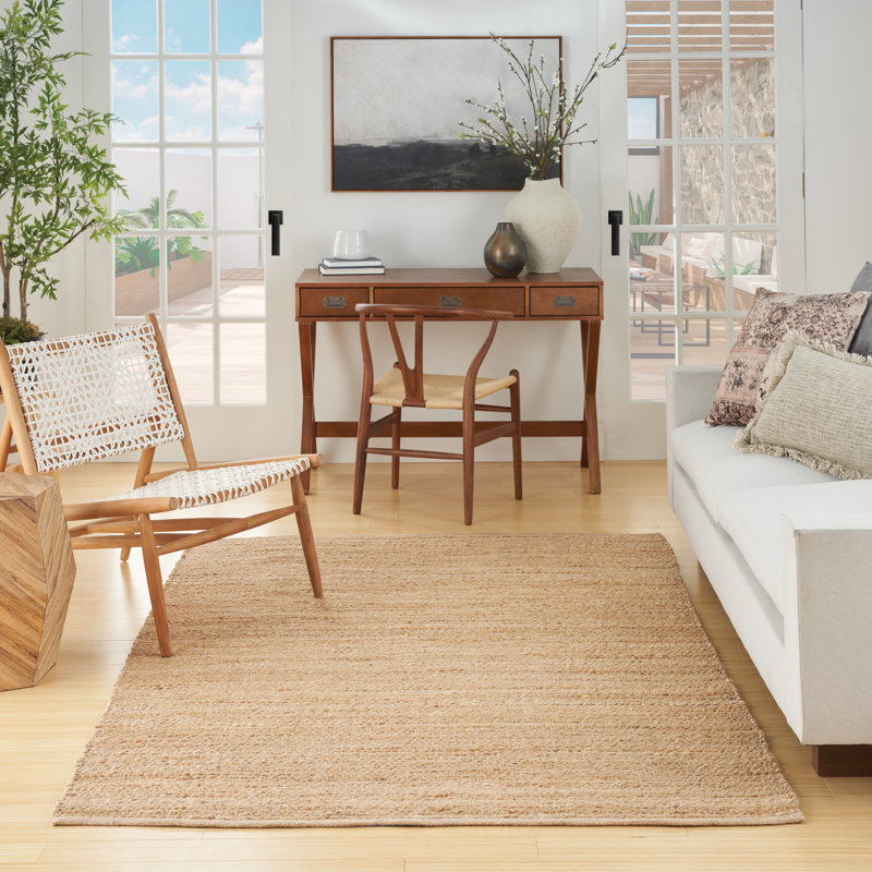 Tapis tissé à plat de couleur unie Gerri, Rectangle 5 pi x 7 pi, Tanné