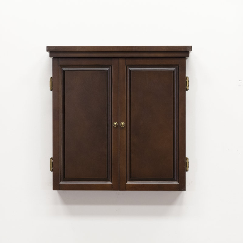 Traditional Espresso Solid Wood Dartboard Cabinet with Brass Hardware