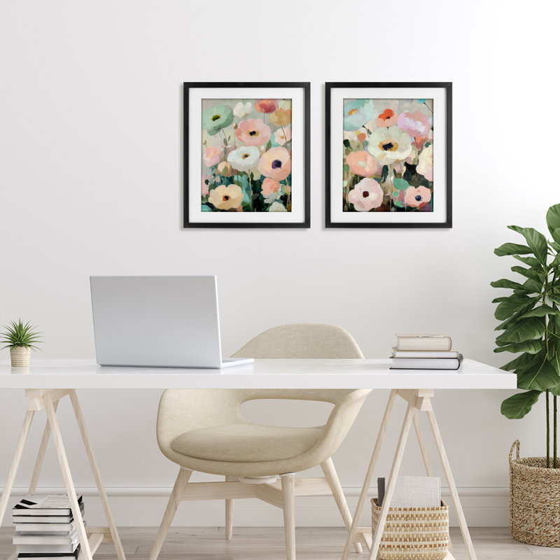 Ensemble de 2 impressions encadrées sous verre Minty Garden Flowers, design par Annabelle Hall, H 16 po x l 13 po