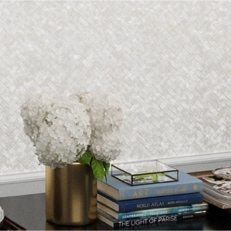 10.6" X 11.2" Herringbone Natural Shell Mosaic Tile