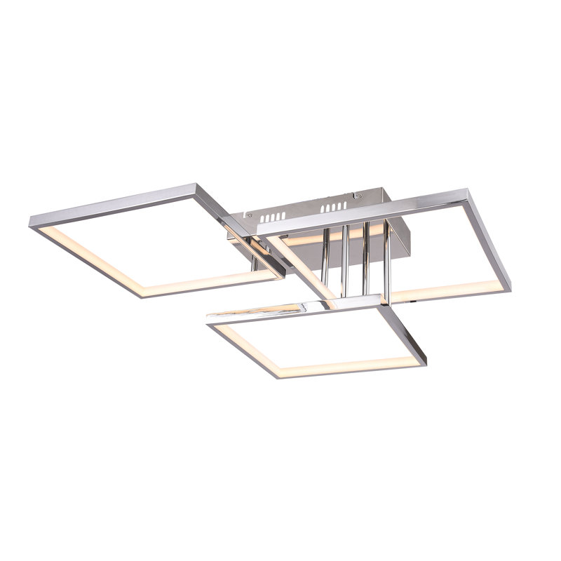 Modern 3 Light LED Square Flush Mount, Chrome