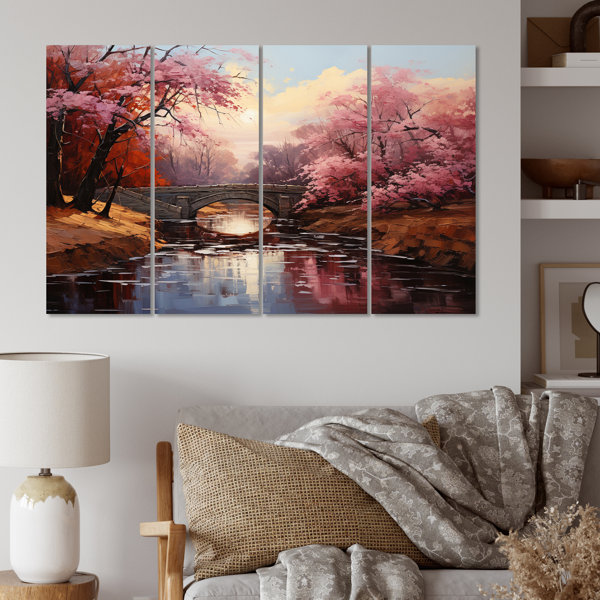 DesignArt Asian Art Cherry Blossom Bidge On Canvas 4 Pieces Print | Wayfair