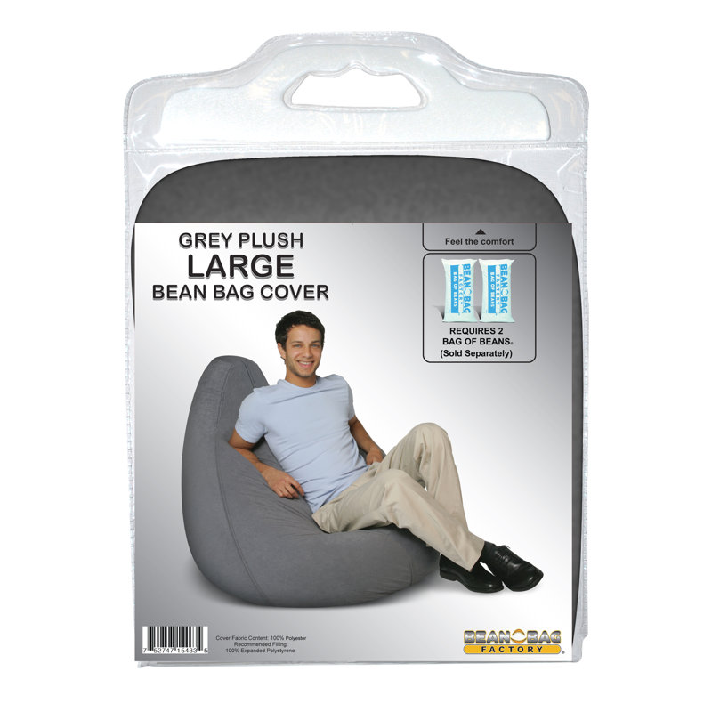 Large Plush Beanbag Cover, 28" H x 27" W x 38" D, Gray