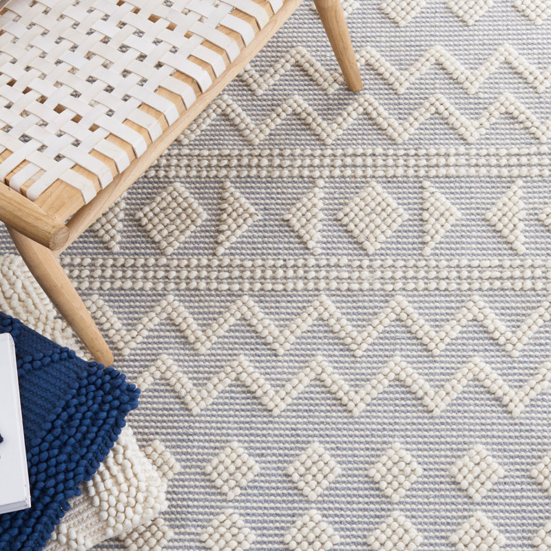 Tapis en laine / coton tissé à la main Sucher en ivoire / bleu clair, Tapis de couloir 2 pi 3 po x 9 pi
