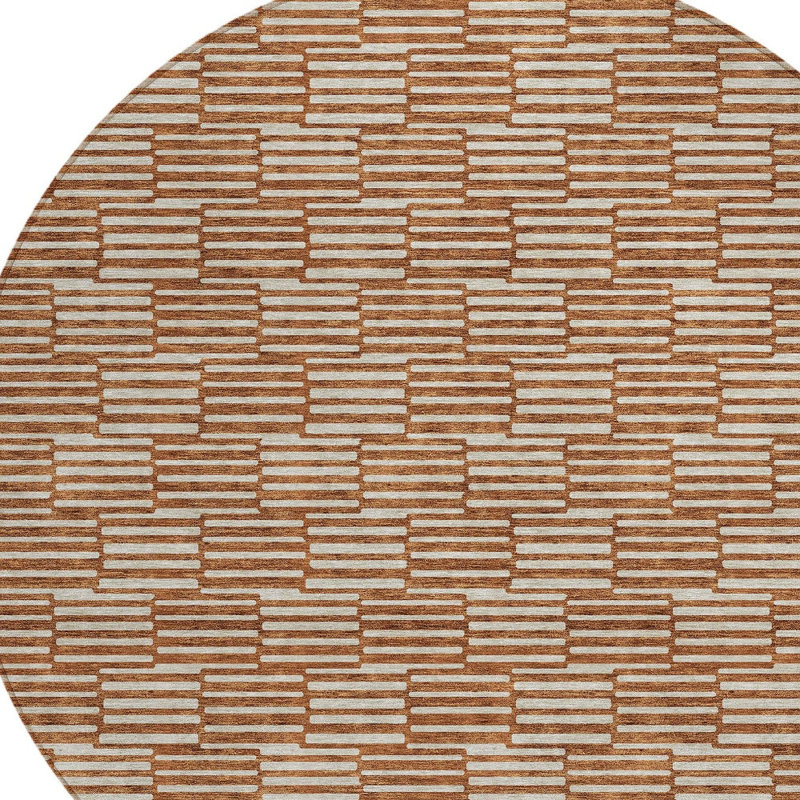 Tapis intérieur rond lavable géométrique en cuivre 8 pi HomeRoots