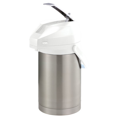 Airpot Coffee Dispenser With Lever Lid, 2.5 Liter, Stainless Vacuum Insulated, Stainless/White