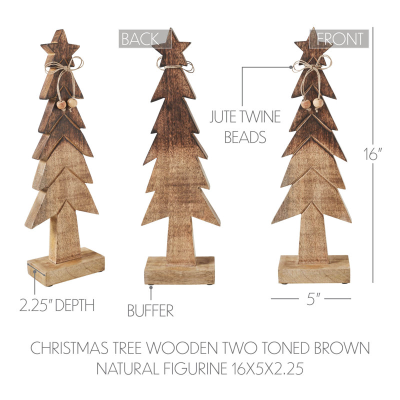 Figurine d'arbre de Noël en bois brun, H 16 po x l 5 po x P 2,25 po