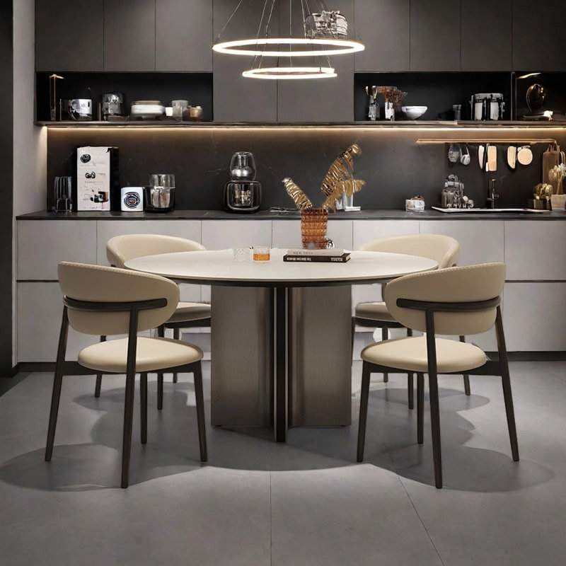 Light luxury and simple round dining table, 29.53"H x 51.18"L x 51.18"W