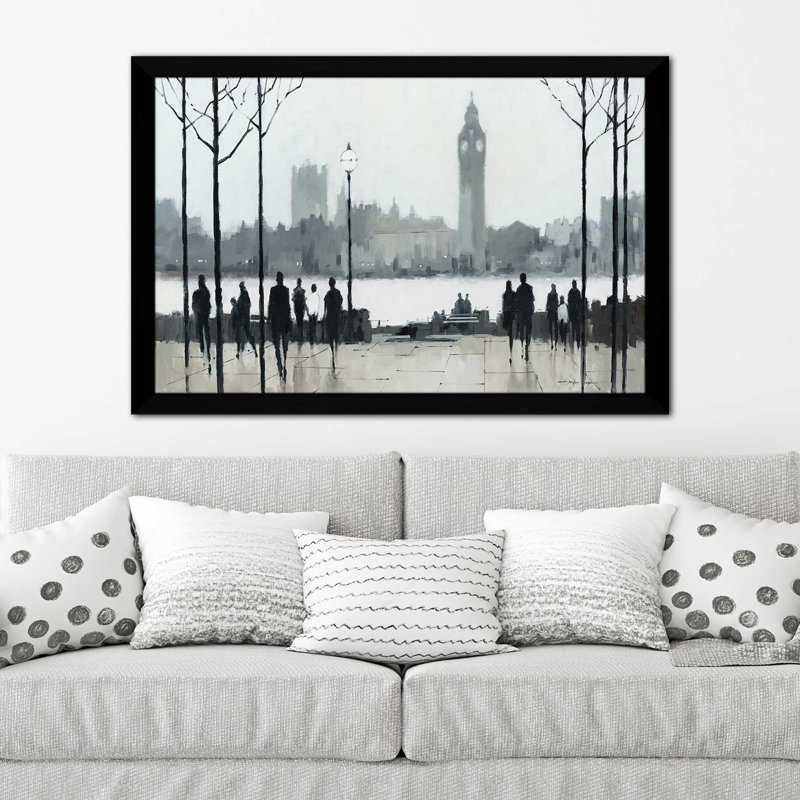 Morning London par - Peinture, Cadre noir, H 33,5 po x l 49,5 po x P 1 po