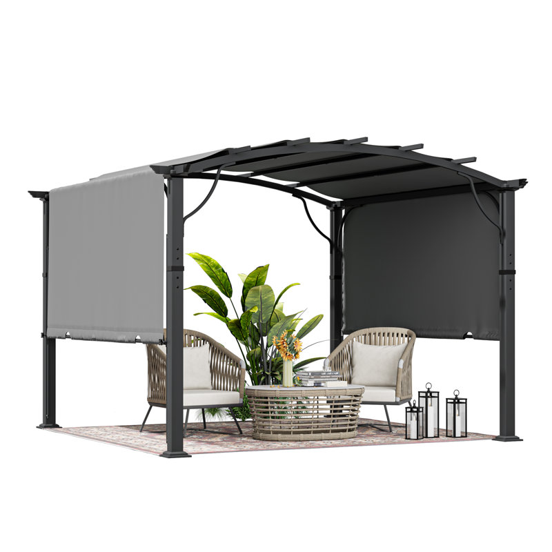 Pergola en aluminium avec auvent, Auvent gris / cadre gris, H 89,80 po x l 118,10 po x P 118,10 po