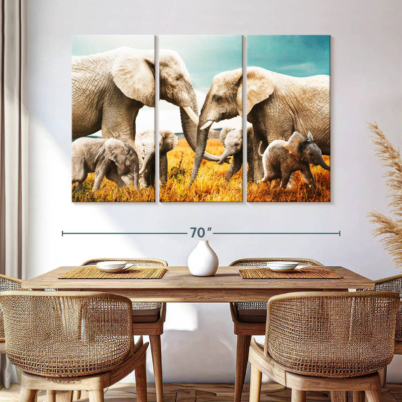 Safari famille d'éléphants, H 42 po x l 65 po