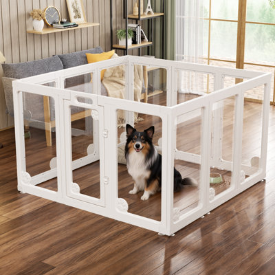 30 Inch Clear Acrylic Dog Playpen Indoors, Transparent Puppy Playpen With Door For Small Dogs Puppies, Modular Plastic Pet Playpen Cage Fence Crate For Cat Kitten Rabbit