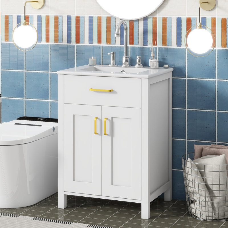 Meuble-lavabo simple 24,2 po avec plateau en céramique Hovanec