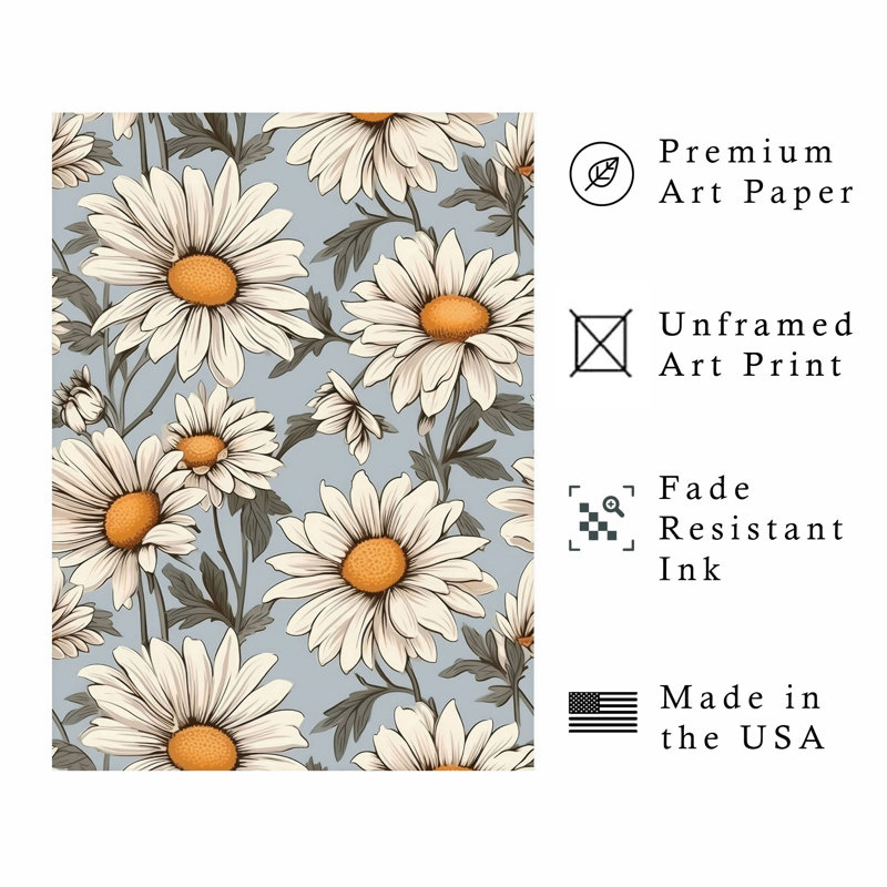 Motif floral de marguerites florales IV, H 14 po x l 11 po