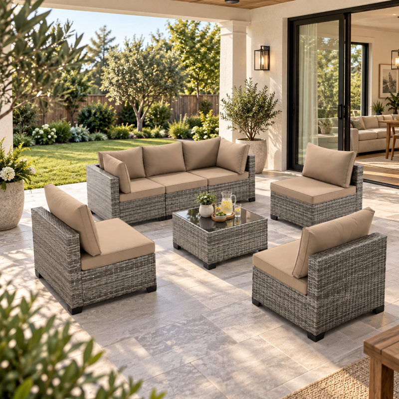 Ensemble de conversation pour patio 7 pièces avec table 7 pièces, Khaki