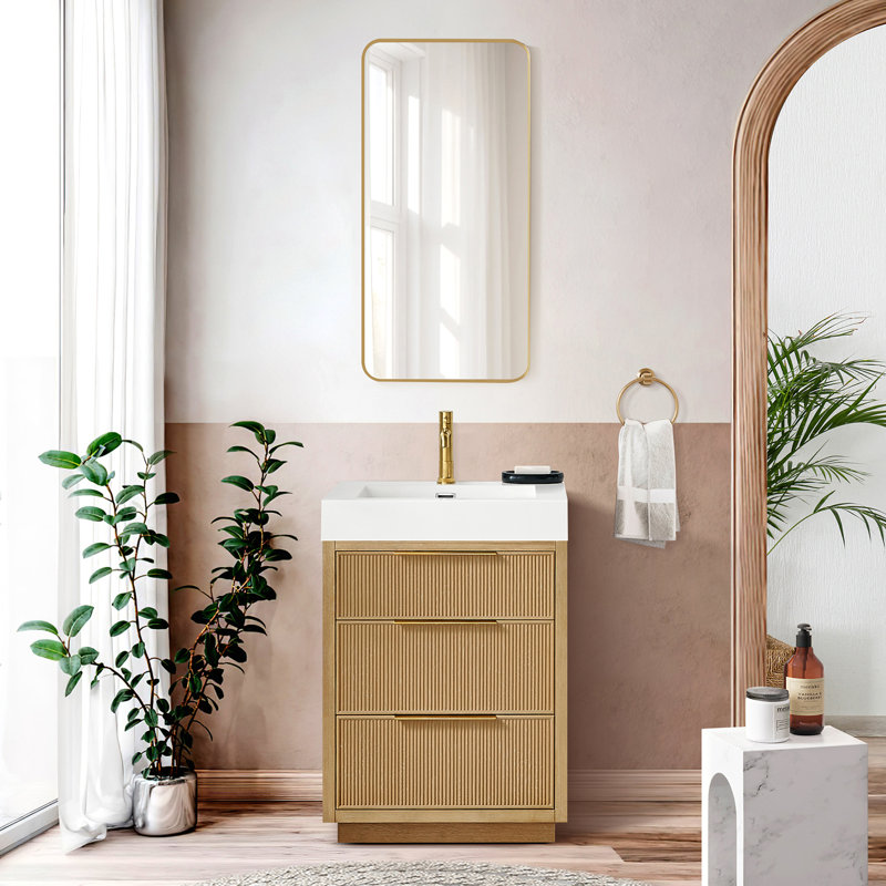 Grunwald 24" Single Bath Vanity in Washed Ash Grey with White Integrated Stone Sink Top