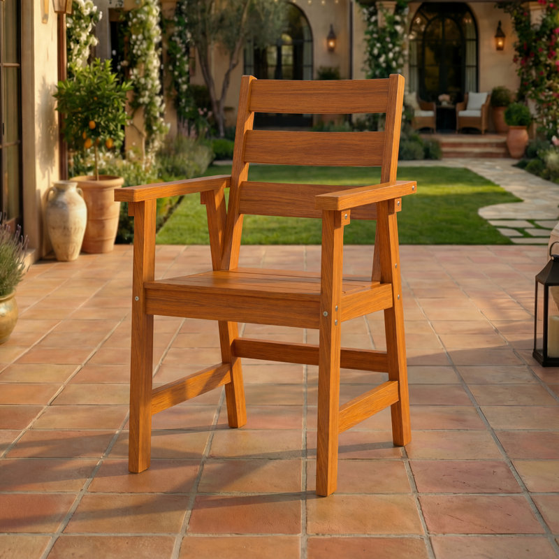 Ensemble de 2 fauteuils de salle à manger d'extérieur, chaises de patio d'aspect teck avec structure en aluminium