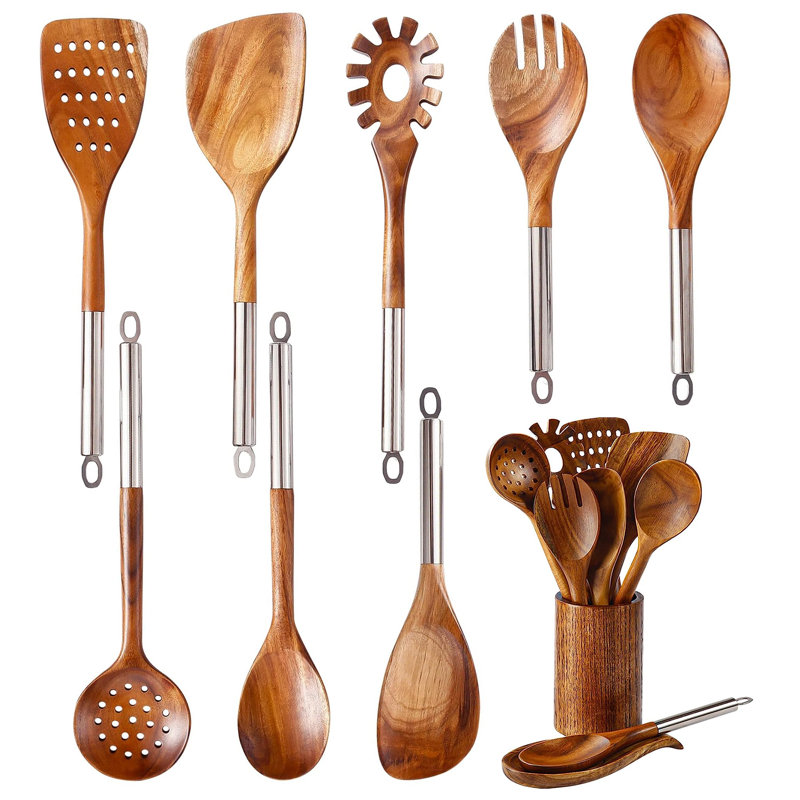 Ensemble d'ustensiles de cuisine en bois 10 pièces, antiadhésif, écologique
