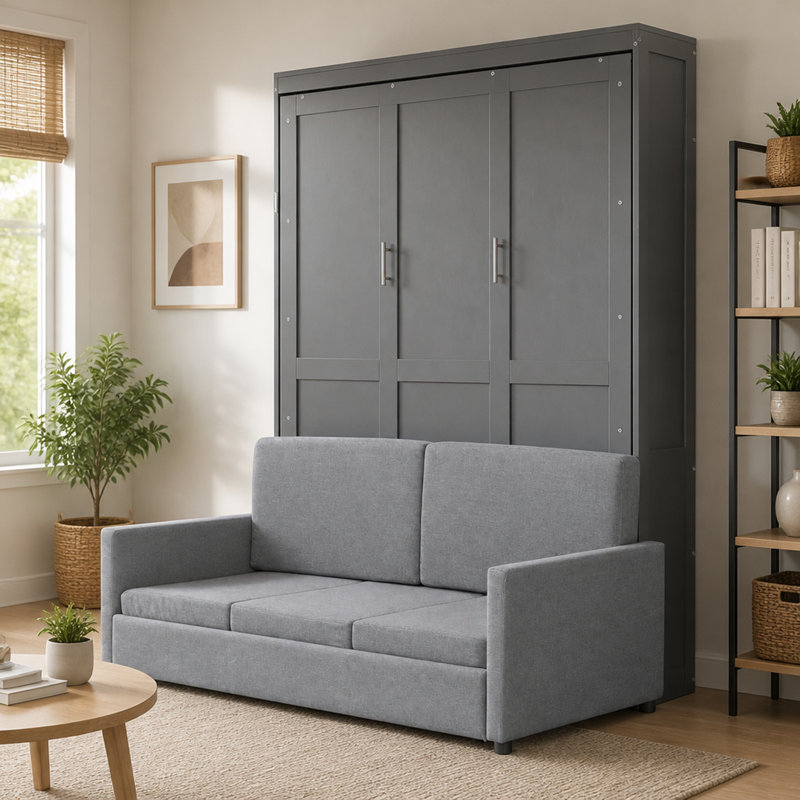 Grand lit escamotable mural avec coussin