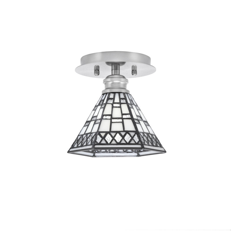 Edge 1 Light Semi-Flush With 7" Pewter Art Glass, Brushed Nickel