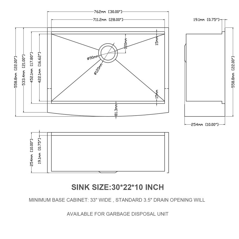 30'' L Farmhouse / Apron Single Bowl Stainless Steel Kitchen Sink