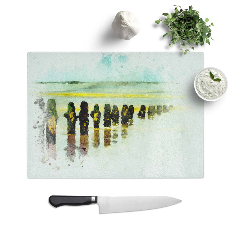 Glass Groynes On Whitby Beach in Abstract Chopping Board, 39 cm W x 28.5 cm L