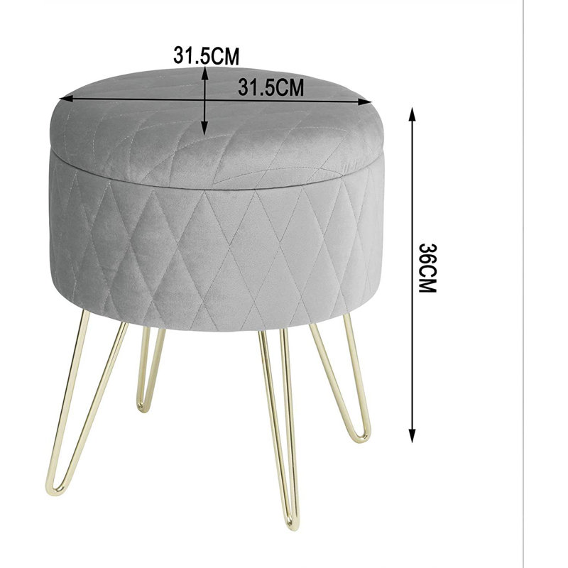 Berg 31.5Cm Velvet Round Storage Ottoman, Light Grey