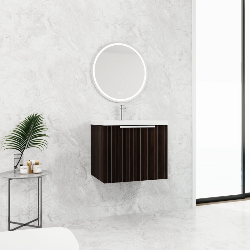Meuble-lavabo de 24 po avec lavabo en résine, espace de rangement supplémentaire, surface de rangement élégante pour armoire