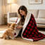 Red And Black Grid Soft Sherpa Fleece Fur Thick Dual Sided Reversible Throw Blanket.-125280251